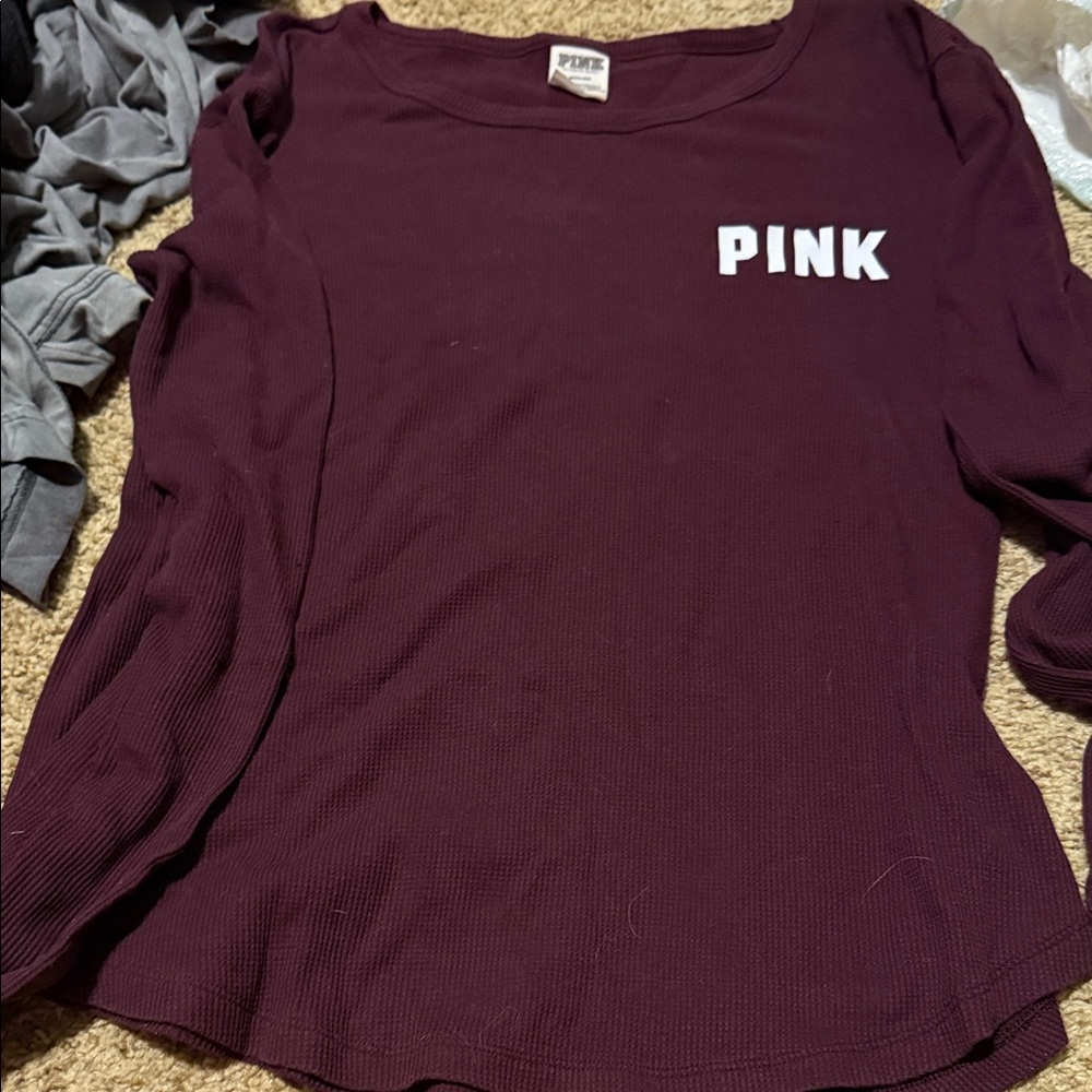 PINK Victoria's Secret Burgundy Long Sleeve Tee
